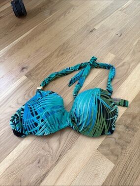 Victoria's Secret Teal Blue Green Palm-Print Bikini Top